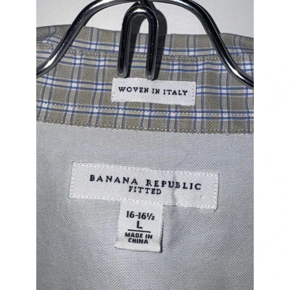 Banana Republic Fitted Dress Shirt Mens L 16-16.5 Grey Blue Plaid Woven In Italy